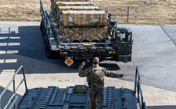 Senior Airman Cameron Manson, 436th Aerial Port Squadron ramp operation ...