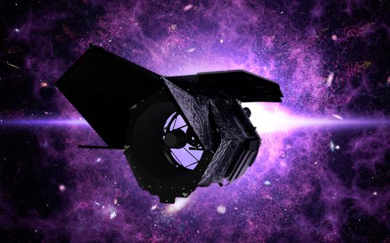 The Nancy Grace Roman Space Telescope, a stylized still frame of spacecraft animation. MUST CREDIT: NASA