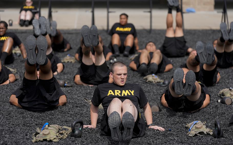 New recruits participate in the Army’s future soldier prep course at Fort Jackson, a U.S. Army Training Center, Wednesday, Sept. 25, 2024, in Columbia, S.C.