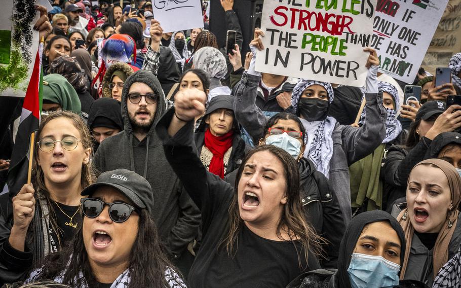 Protesters outside the White House on Oct. 14, 2023. 