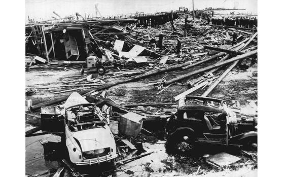 Cars parked near the dock, seen here July 18, 1944, were blown apart, and metal was found more than a mile away after the Port Chicago munitions explosion. (Bay Area News Group archive)