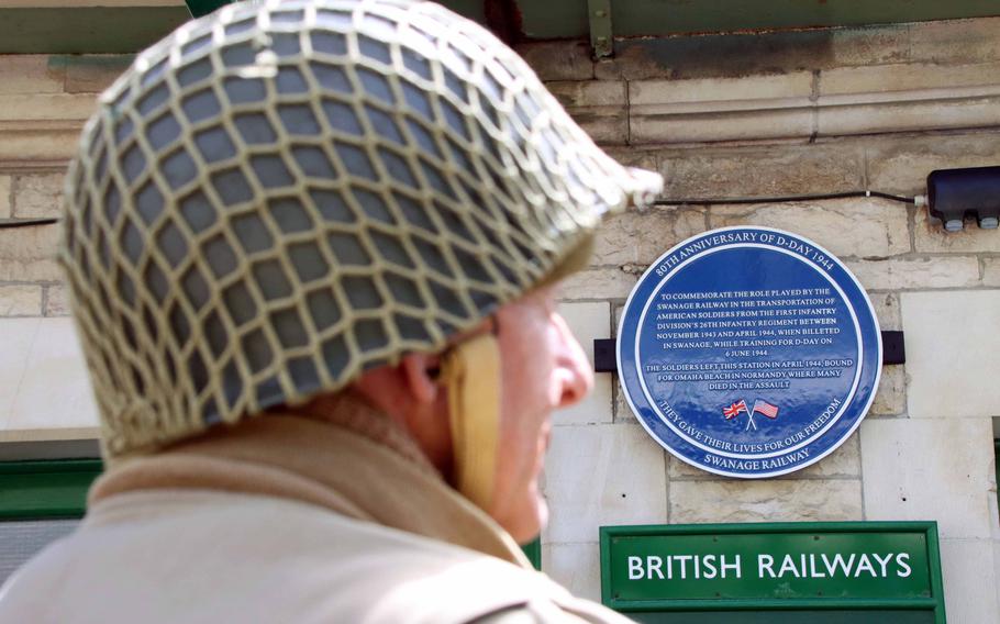 A plaque commemorating American soldiers who lived and trained in Swanage, England, during World War II was unveiled at Swanage railway station on Monday, May 27, 2024.
