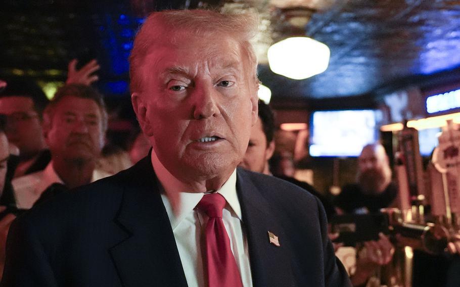 Donald Trump makes a campaign stop at Pubkey Bar and Media House in New York on Sept. 18, 2024.