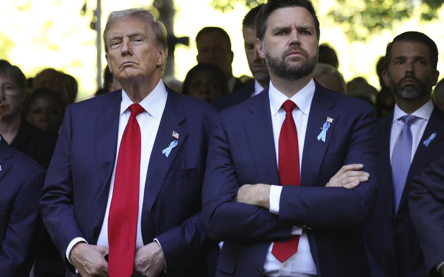 Former President Donald Trump and Sen. JD Vance attend a memorial ceremony on the 23rd anniversary of the Sept. 11, 2001 attacks in New York.