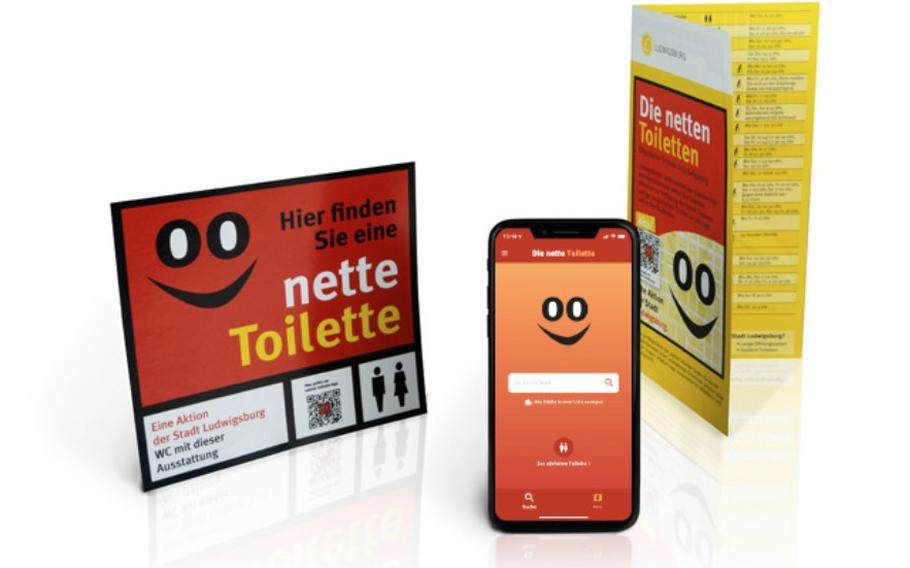 The Nette Toilette app and sticker help visitors locate participating businesses offering free restroom access.