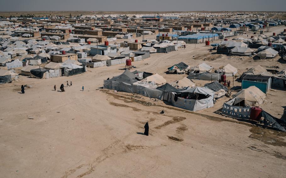 The al-Hol camp detention camp as seen in 2019, after the defeat of the Islamic State caliphate.