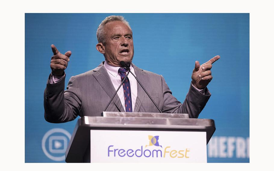 Independent presidential candidate Robert F. Kennedy Jr. speaks during the Freedom Fest at the Caesars Forum Conference Center, on Friday, July 12, 2024, in Las Vegas. 