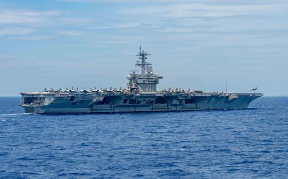 The USS Theodore Roosevelt supports the Valiant Shield exercise in the South China Sea on June 7, 2024.