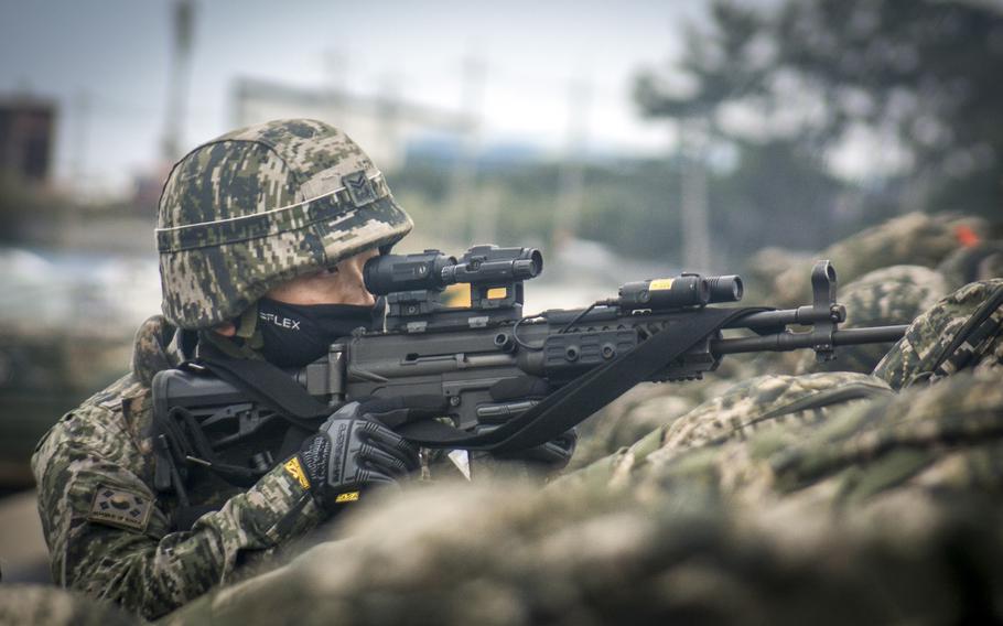 South Korean marine takes position