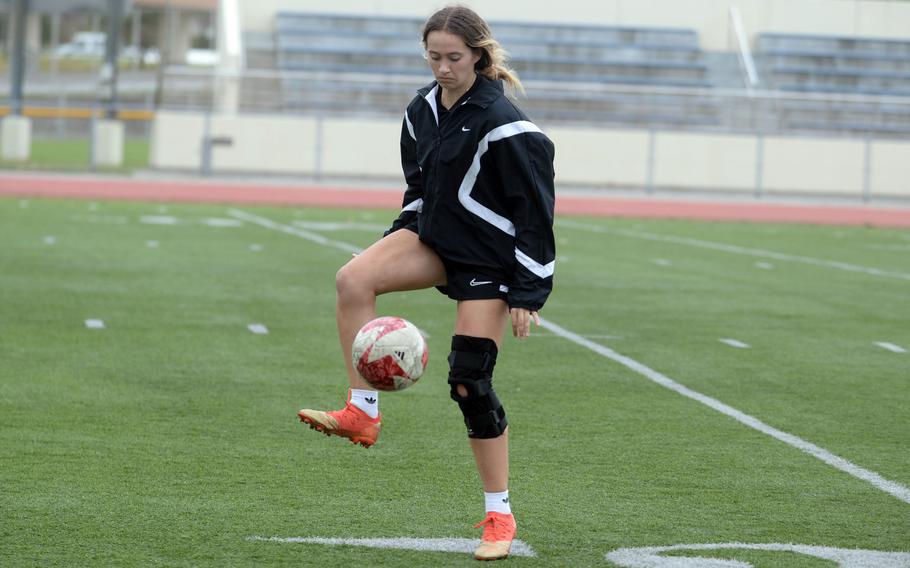 Sydney Pontious practices dribbling.