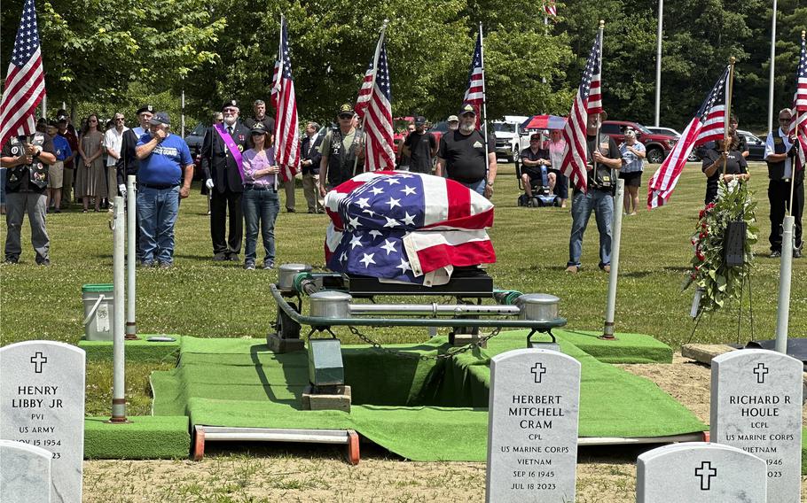 Former U.S. Marine Gerry Brooks is laid to rest on June 20, 2024, at the Maine Veterans Memorial Cemetery in Augusta, Maine.