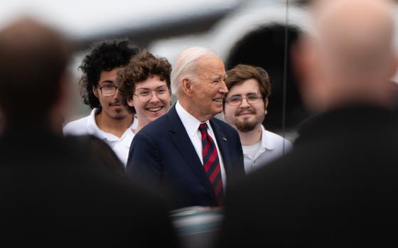 U.S. President Joe Biden greets members of AmeriCorps after arriving at Joint Base Charleston, South Carolina, Jan. 19, 2025. (U.S. Air Force photo by Staff Sgt. James E. Harris III)