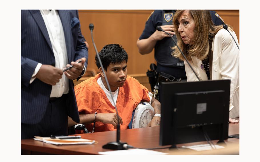 Bernardo Castro Mata, center, during his arraignment at Queens Supreme Criminal Court, Queens, New York, on Wednesday, June 26, 2024.