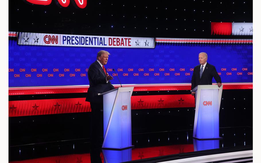 President Joe Biden and former President Donald Trump face off during their first presidential debate at CNN, on June 27, 2024, in Atlanta.