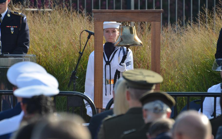 During a 9/11 observance ceremony on Wednesday, Sept. 11, 2024, for family members, the names of the fallen were read aloud with the ringing of bells. 