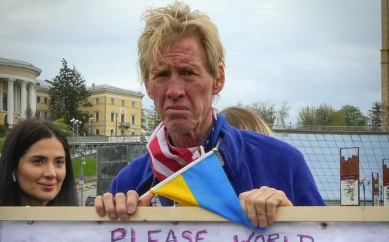 Ryan Wesley Routh takes part in a rally in Kyiv, Ukraine, in April 2022.