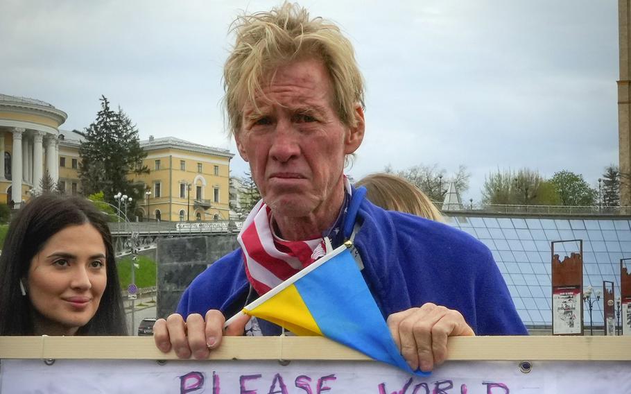 Ryan Wesley Routh takes part in a rally in Kyiv, Ukraine.