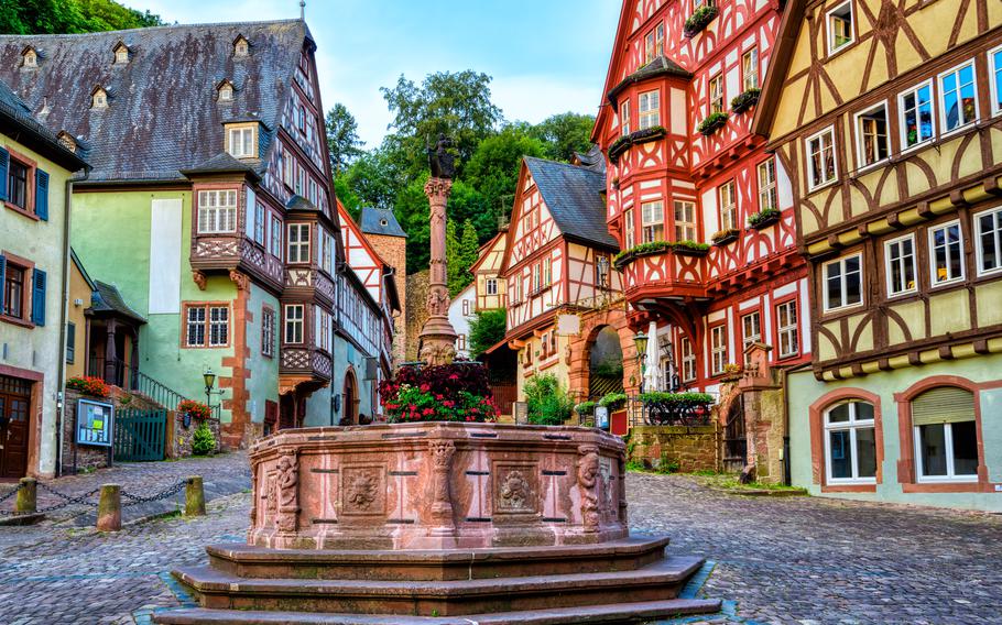 Colorful half-timbered houses in Miltenberg historical medieval Old Town, Bavaria, Germany