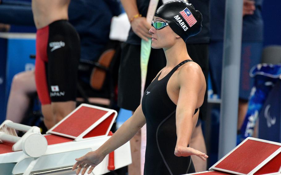 Ellie Marks at the pool before a race at the Paralympics