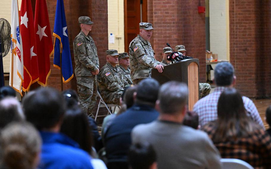 Maj. Gen. Raymond F. Shields addresses soldiers