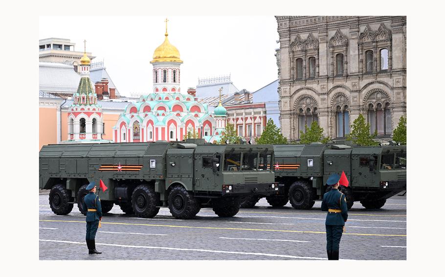 Russian Iskander-M missile launchers are seen on Red Square during the Victory Day military parade in central Moscow on May 9, 2024. 