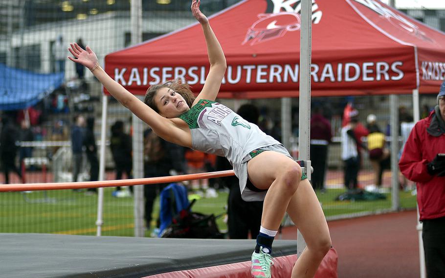 Madelyne Hatfield tries to clear the bar.