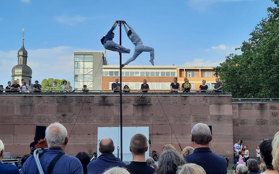 International artists perform during the Alles Muss Raus art festival in Kaiserslautern from July 19 to 21, 2024.  The festival features nearly 200 performers, transforming the city’s downtown into open air stages.