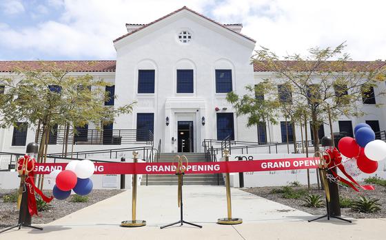 The grand opening for two buildings in May 2023 for unhoused and at-risk veterans at the VA's West Los Angeles Campus in Westwood, California.