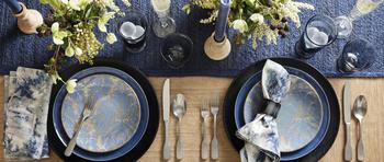  Stoneware salad plates with a damask pattern that can be matched with blue or other plates. Having dishes that can be used for any type of dinner party means you don’t need to buy or store too many. 