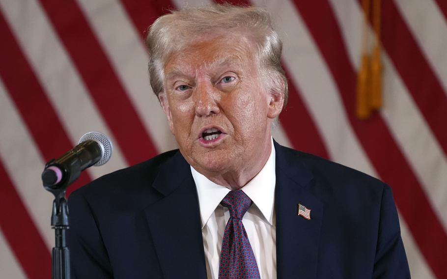 President-elect Donald Trump speaks at a meeting with Republican governors at Mar-a-Lago, on Jan. 9, 2025, in Palm Beach, Florida.