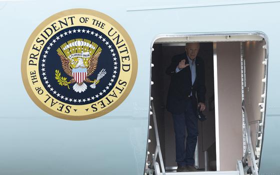 President Joe Biden boards Air Force One at Joint Base Andrews, Md., Wednesday, Oct. 2, 2024. (AP Photo/Cliff Owen)