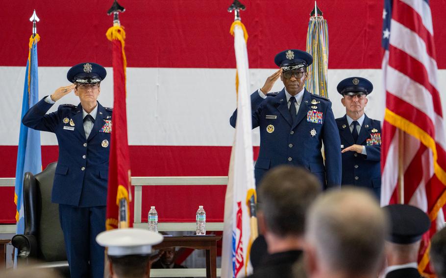 Gen. Jacqueline Van Ovost and Gen. Randall Reed.