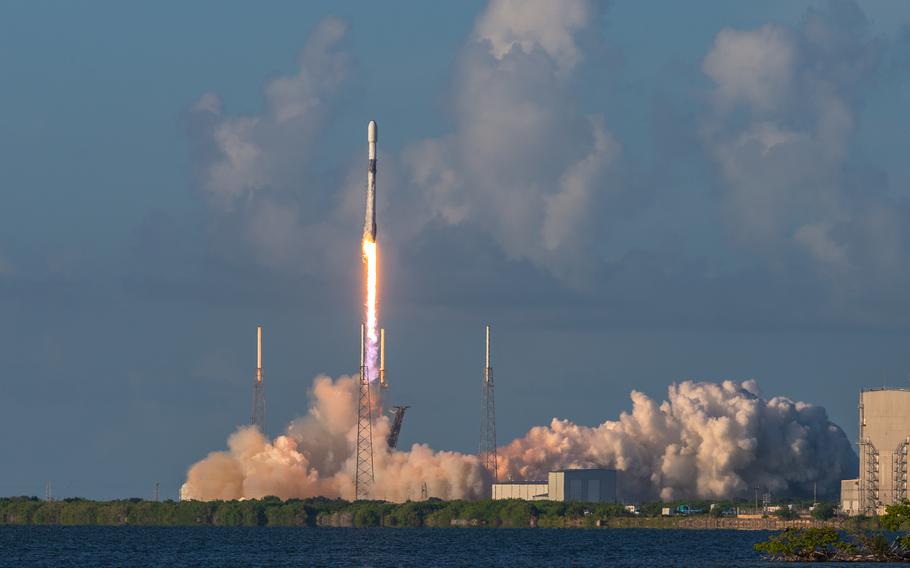 A SpaceX Falcon9 rocket launches from Space Launch Complex 40 on Cape Canaveral Space Force Station, Fla., Aug. 4, 2022. 