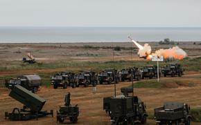 A Patriot missile heads toward a target June 14, 2024, at Capu Midia range in Romania. During the NATO drill Ramstein Legacy, some 1,300 allied troops focused on shooting down targets and testing NATO’s ability to counter missile attacks.