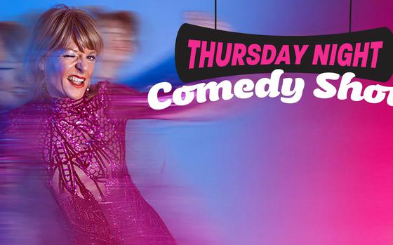 A graphic featuring Amelia Jane Hunter reads “Thursday Night Comedy Show.”