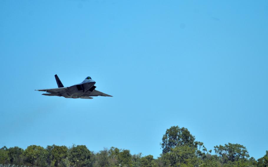 A U.S. Air Force F-22 Raptor takes off from Royal Australian Air Force Base Tindal during the Pitch Black exercise, Thursday, Aug. 1, 2024.