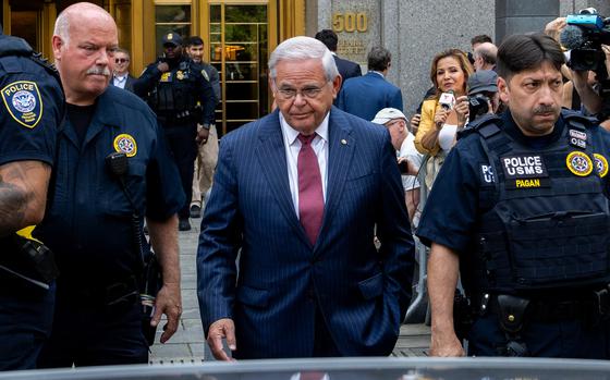 U.S. Sen. Bob Menendez, D-N.J., exits Manhattan federal court on July 16, 2024, in New York. (Adam Gray/Getty Images/TNS)