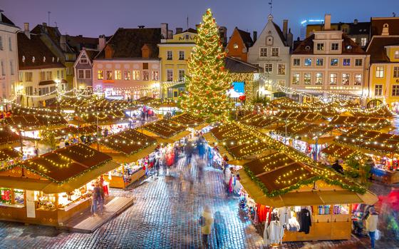 Baumholder and Kaiserslautern Outdoor Recreation tours offer a tour to Baltic Sea Christmas markets such as this one in town hall square in the Old Town of Tallinn, Estonia, Dec. 14-23.