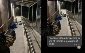 Photos posted to social media on Sept. 6, 2024, appeared to show soldiers sleeping outside the U.S. Army Garrison Ansbach vehicle registration office in Germany.