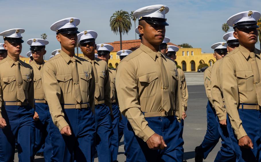 New U.S. Marines march in formation