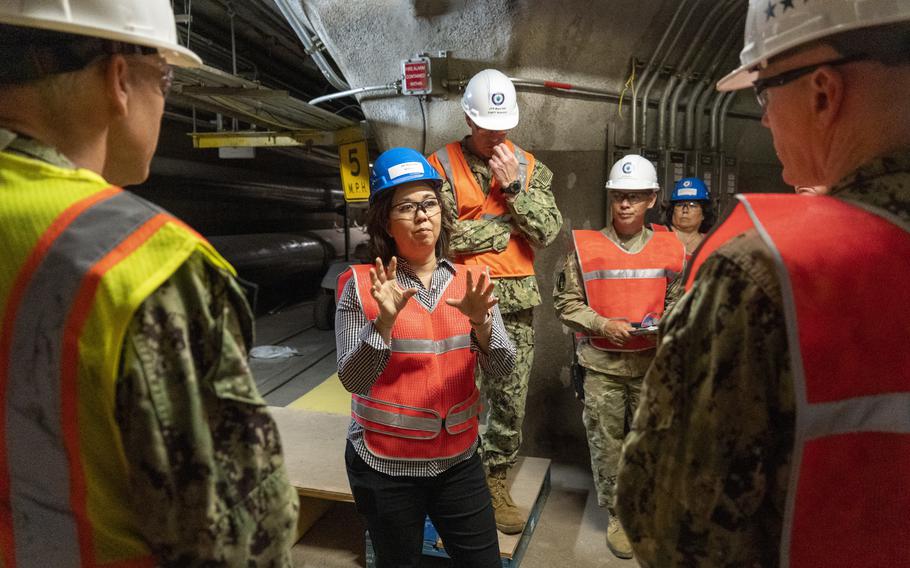 U.S. Rep. Jill Tokuda speaks with officials from Joint Task Force-Red Hill during a Congressional Delegation site visit to Red Hill Bulk Fuel Storage Facility in Halawa, Hawaii, on Feb. 23, 2023. Tokuda and other lawmakers visited Red Hill on a tour of several Pacific islands last month as Congress prepares to lay out its priorities amid geopolitical tensions.