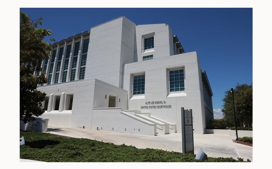 The Alto Lee Adams Sr. United States Courthouse, where U.S. District Judge Aileen Cannon is holding a hearing regarding former President Donald Trump, on May 22, 2024, in Fort Pierce, Florida. 