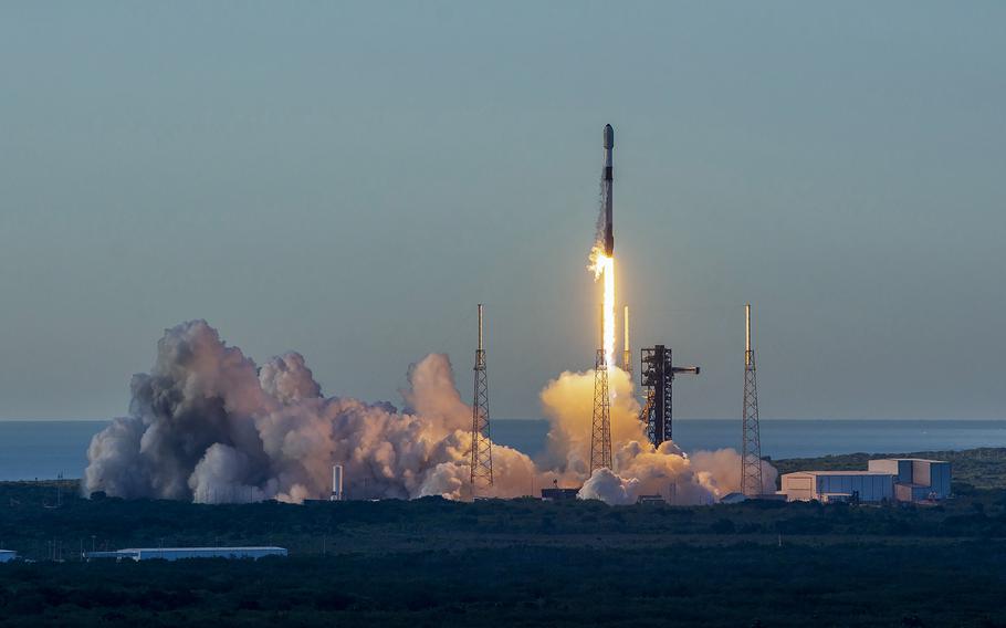 A SpaceX Falcon 9 rocket carrying 23 Starlink satellites launches from Cape Canaveral Space Force Station’s Space Launch Complex 40 on June 27, 2024. 