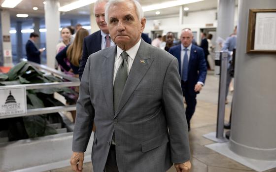 Sen. Jack Reed, (D-R.I.) walks to vote on the government funding bill at the U.S. Capitol on Sept.18, 2024, in Washington, DC. The speaker's bill would fund the government for six months but includes the SAVE Act, a bill backed by GOP leadership and former President Donald Trump that would require individuals to provide proof of U.S. citizenship to vote. (Tasos Katopodis/Getty Images/TNS)