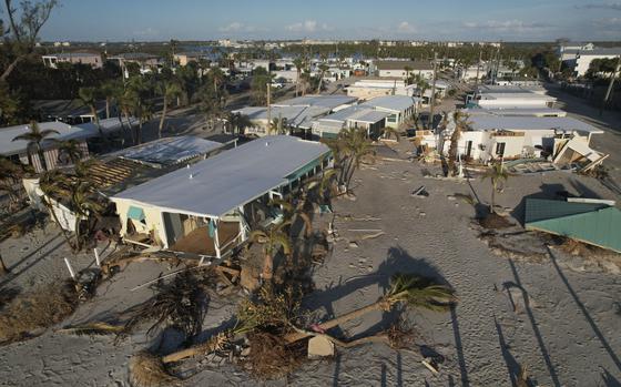 Damage from Hurricane Milton is seen at a mobile home community on Manasota Key, in Englewood, Fla., Sunday, Oct. 13, 2024. 