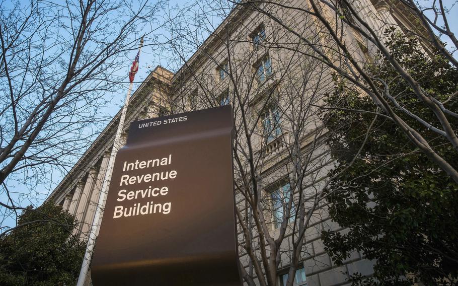 The sign outside the Internal Revenue Service headquarters building in Washington.