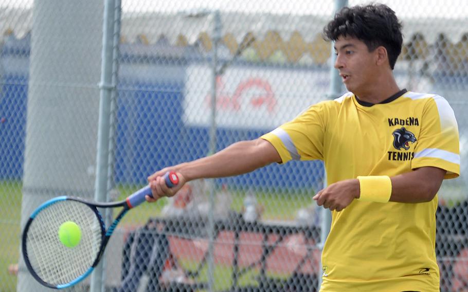 Gabriel Fino hits the ball.