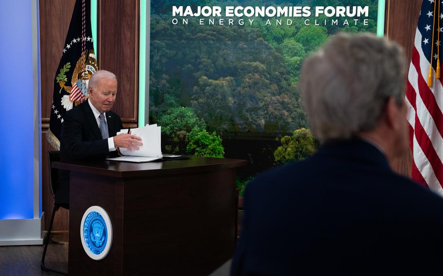 President Biden speaks this year at the Major Economies Forum on Energy and Climate.