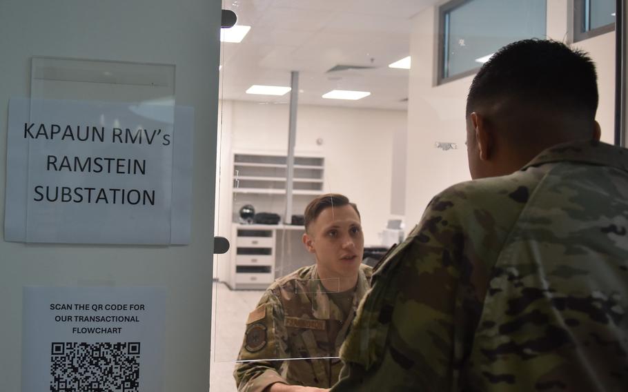 A service member uses the new vehicle registration substation Aug. 15, 2024, at Ramstein Air Base, Germany.