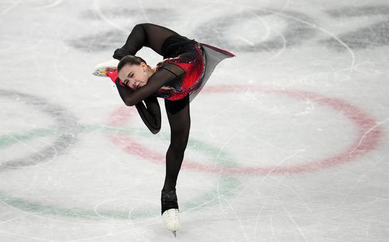 FILE - Kamila Valieva, of the Russian Olympic Committee, competes in ...